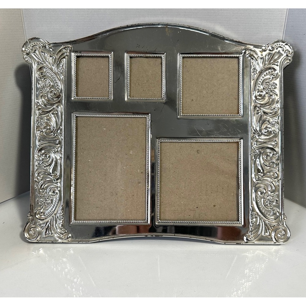 Godinger 5 Picture Collage Photo Frame 11x9.5 Inch Baroque Silver Plated READ